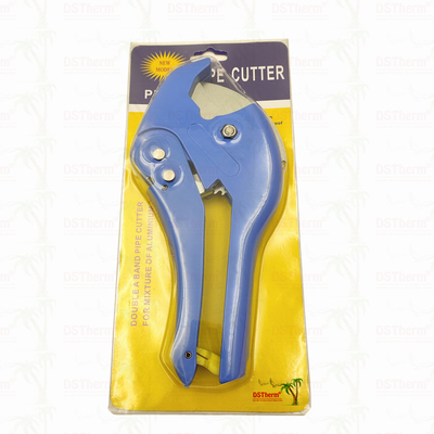 Se trata de un dispositivo de corte de tuberías de plástico azul, con un corte PPR ISO9001 DIN8077/8078 20-40MM