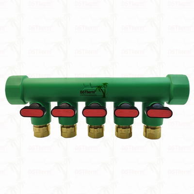 Colectores PPR con válvula de bola para agua caliente, rojos, de 5 vías, con logotipo y color personalizados, 25 mm