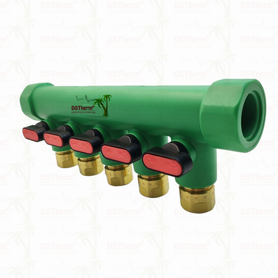 Colectores PPR con válvula de bola para agua caliente, rojos, de 5 vías, con logotipo y color personalizados, 25 mm