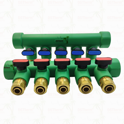 Colectores PPR con válvula de bola para agua caliente, rojos, de 5 vías, con logotipo y color personalizados, 25 mm