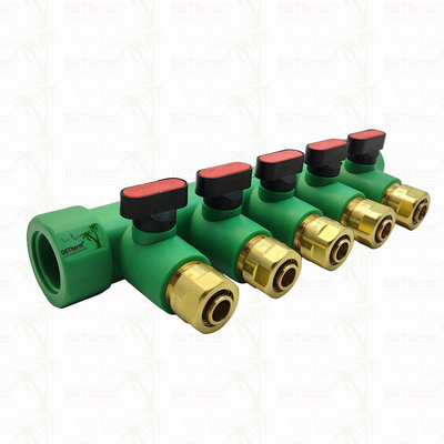 Colectores PPR con válvula de bola para agua caliente, rojos, de 5 vías, con logotipo y color personalizados, 25 mm