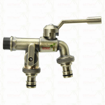 Dos salidas de jardín bicocos de latón grifo de latón válvula de grifo de agua 1/2 "-1"