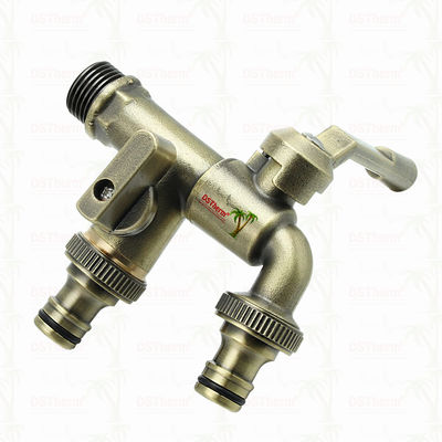 Dos salidas de jardín bicocos de latón grifo de latón válvula de grifo de agua 1/2 "-1"