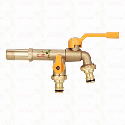 Grifo de latón de alta resistencia con doble salida y boquilla larga, grifos de latón con cuerpo extendido, 1/2"*3/4"*3/4"