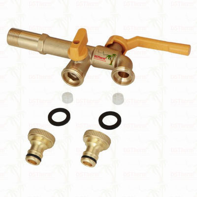 Grifo de latón de alta resistencia con doble salida y boquilla larga, grifo de extensión de latón, grifo de jardín de latón 1/2"*3/4"*3/4"