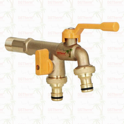 Grifo de latón de alta resistencia con doble salida y boquilla larga, grifo de extensión de latón, grifo de jardín de latón 1/2"*3/4"*3/4"