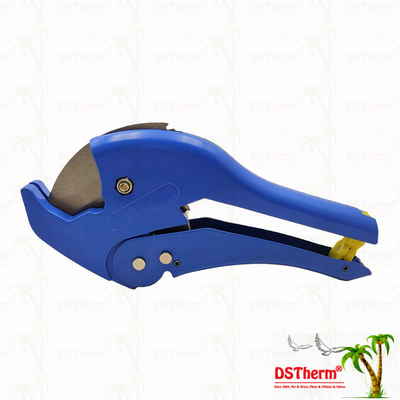 Se trata de un dispositivo de corte de tuberías de plástico azul, con un corte PPR ISO9001 DIN8077/8078 20-40MM
