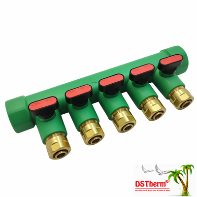 Colectores PPR con válvula de bola para agua caliente, rojos, de 5 vías, con logotipo y color personalizados, 25 mm