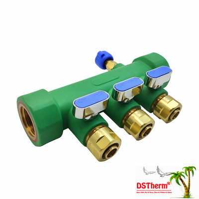 Manifolds PPR con válvula de bola de agua caliente y fría azul 3 formas Manifolds Logotipo personalizado y color 25mm